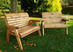 Samuel Alexander Hand Made 4 Seater Chunky Rustic Wooden Furniture Set With 2 Benches & Angled Tray - thumbnail 2