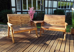 Samuel Alexander Hand Made 4 Seater Chunky Rustic Wooden Furniture Set With 2 Benches & Angled Tray - thumbnail 5