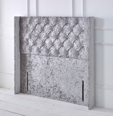 "Adore Designs Chesterfield Winged Crushed Velvet 3Ft Single 50"" Floor Standing Headboard - Silver"