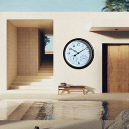 "Garden Station Wall Clock With Thermometer Indoor Outdoor Arabic 15"" White" - thumbnail 4
