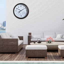 "Garden Station Wall Clock With Thermometer Indoor Outdoor Arabic 15"" White" - thumbnail 6