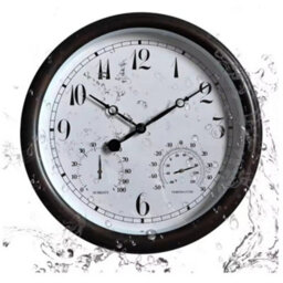 "Garden Station Wall Clock With Thermometer Indoor Outdoor Arabic 15"" White" - thumbnail 3