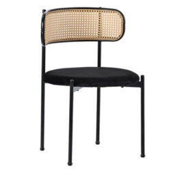HomeTouch Set Of 4 Black Velvet Dining Chairs With Rattan Backrest And Metal Legs - thumbnail 9