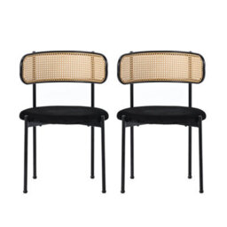 HomeTouch Set Of 4 Black Velvet Dining Chairs With Rattan Backrest And Metal Legs - thumbnail 7