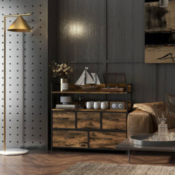 Rustic Brown 5 Drawer Chest Of Drawers With Open Shelves - thumbnail 6