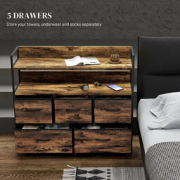 Rustic Brown 5 Drawer Chest Of Drawers With Open Shelves - thumbnail 3