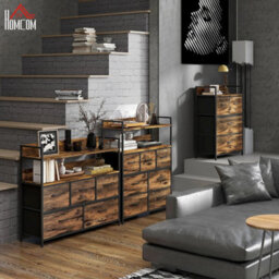 Rustic Brown 5 Drawer Chest Of Drawers With Open Shelves - thumbnail 4