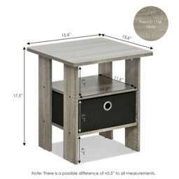 Walplus Andrey End Table Nightstand With Fabric Bin Drawer - Compact Storage Shelf With Open Display, French Oak Grey/black - thumbnail 2