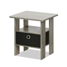 Walplus Andrey End Table Nightstand With Fabric Bin Drawer - Compact Storage Shelf With Open Display, French Oak Grey/black