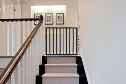 Safetots Top Of The Stairs Screw Fitted Stair Gate, Black Wooden, 63.5Cm - 105.5Cm, Wood Baby Gate, Stylish Safety Gate
