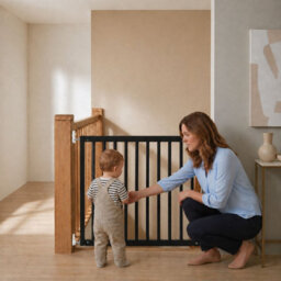 Safetots Top Of The Stairs Screw Fitted Stair Gate, Black Wooden, 63.5Cm - 105.5Cm, Wood Baby Gate, Stylish Safety Gate - thumbnail 7