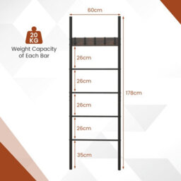 Costway Wall Leaning Industrial Blanket Holder Rack 5-Tier Ladder Shelf With 5 Hooks - thumbnail 2