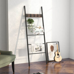 Costway Wall Leaning Industrial Blanket Holder Rack 5-Tier Ladder Shelf With 5 Hooks - thumbnail 5