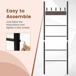 Costway Wall Leaning Industrial Blanket Holder Rack 5-Tier Ladder Shelf With 5 Hooks - thumbnail 7