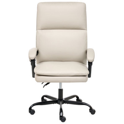 Wyld And Coco Aurora Executive Office Chair Beige Faux Leather, Height Adjustable, Reclining With Locking Position - image 1