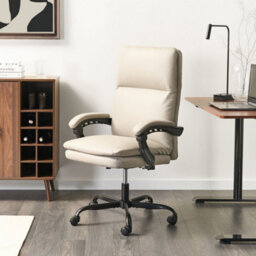 Wyld And Coco Aurora Executive Office Chair Beige Faux Leather, Height Adjustable, Reclining With Locking Position - thumbnail 2