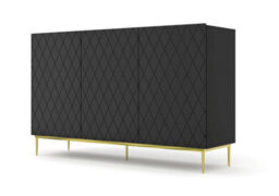 Arte Modern Diune Tv Cabinet In Black Matt And Gold Legs 1450mm