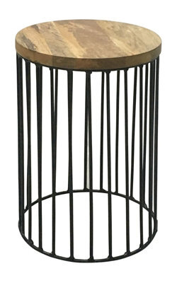 Buttercup Farm Ravi Iron Base Solid Wood Top Side Table - Small - Mango Wood/iron - L30 X W30 X H45 Cm - Light Finish