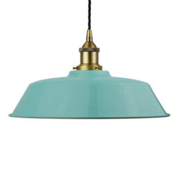 Duck Egg Blue Chancery Painted Dome Pendant Light With Matt Antique Brass Lamp Holder And Black Twisted Cable - Se Home