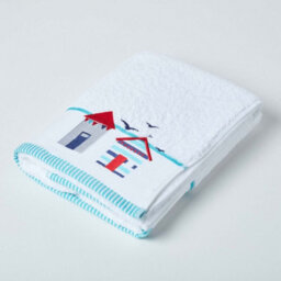 Homescapes White And Blue Beach Bath Towel