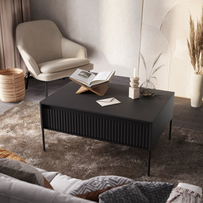 Arte Contemporary Trend Coffee Table With Storage (H)500mm (W)1000mm (D)700mm -White Matt With Black Legs - image 1