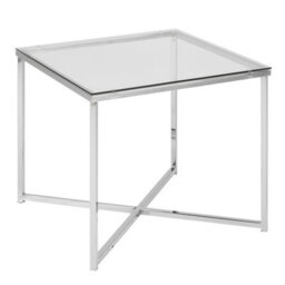 Furniture To Go Cross Square Metal Side Table With Glass Top - thumbnail 1