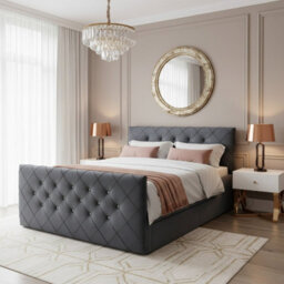 Malaga M 180X200 Upholstered Bed With Topper Mdf Laminated Board Frame Hr Foam Bonnell Springs Wooden Slatted Base Dark Grey
