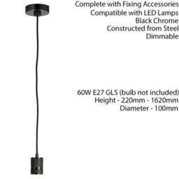 Hanging Ceiling Pendant Light & Rose Kit Black Chrome Industrial Adjustable Lamp - thumbnail 2