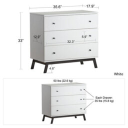 Dorel Lark Urban 3 Drawer Dresser With Topper White Grey - thumbnail 3