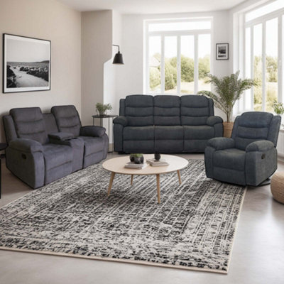 More4Homes Boston Manual Recliner Fabric 1+2+3 Seater Sofa Set (Grey) - image 1