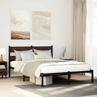 Berkfield Bed Frame Without Mattress With Headboard Brown Oak 137X190 Cm - image 1