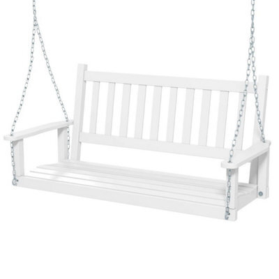 2 Person Porch Hanging Swing Chair Wood Backyard Swing Bench W/back White - image 1