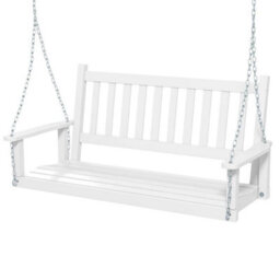 2 Person Porch Hanging Swing Chair Wood Backyard Swing Bench W/back White - thumbnail 1