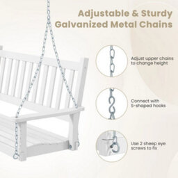 2 Person Porch Hanging Swing Chair Wood Backyard Swing Bench W/back White - thumbnail 6
