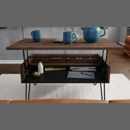 Heze Furniture Hairpin S-90 Modern Lift Top Coffee Table - Brown Oak & Black - thumbnail 5
