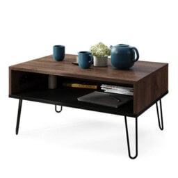 Heze Furniture Hairpin S-90 Modern Lift Top Coffee Table - Brown Oak & Black - thumbnail 6