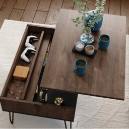 Heze Furniture Hairpin S-90 Modern Lift Top Coffee Table - Brown Oak & Black - thumbnail 4