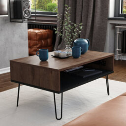 Heze Furniture Hairpin S-90 Modern Lift Top Coffee Table - Brown Oak & Black - thumbnail 2