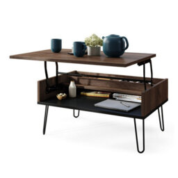Heze Furniture Hairpin S-90 Modern Lift Top Coffee Table - Brown Oak & Black - thumbnail 7