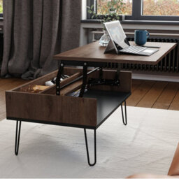 Heze Furniture Hairpin S-90 Modern Lift Top Coffee Table - Brown Oak & Black - thumbnail 3