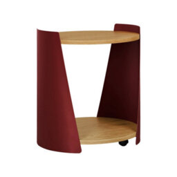 Sweeek - Curved Metal Side Table Or Bedside Table With Wood Decor And Casters Red 40X39.5X47.5 Cm - Molto - thumbnail 2