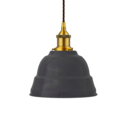 Slate Grey Lincoln Painted Dome Pendant Light With Antique Gold Lamp Holder And Brown Twisted Cable - Se Home
