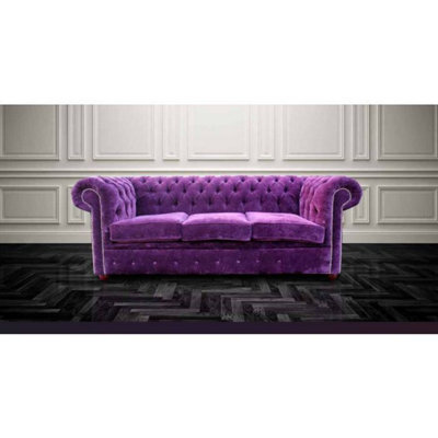 Chesterfield 3 Seater Sofa Velluto Amethyst Purple Fabric In Classic Style - image 1