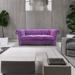 Chesterfield 3 Seater Sofa Velluto Amethyst Purple Fabric In Classic Style - thumbnail 4