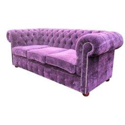 Chesterfield 3 Seater Sofa Velluto Amethyst Purple Fabric In Classic Style - thumbnail 3