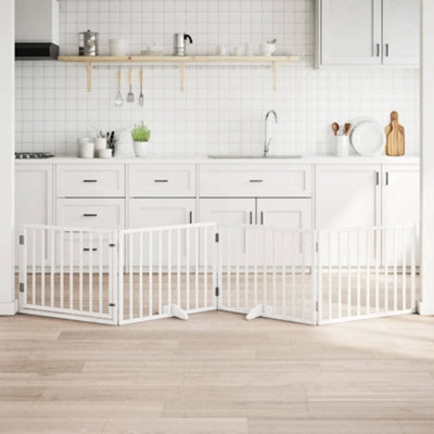 Walplus White Dog Gate With Door Foldable 4 Panels 320 Cm Poplar Wood - image 1