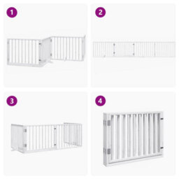 Walplus White Dog Gate With Door Foldable 4 Panels 320 Cm Poplar Wood - thumbnail 7