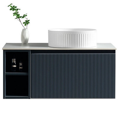 Astini Flauto 800mm Wall-Hung Vanity Unit With Side Storage & Right-Hand Countertop, Light Wood - image 1