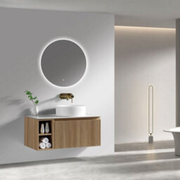 Astini Flauto 800mm Wall-Hung Vanity Unit With Side Storage & Right-Hand Countertop, Light Wood - thumbnail 7