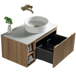 Astini Flauto 800mm Wall-Hung Vanity Unit With Side Storage & Right-Hand Countertop, Light Wood - thumbnail 5